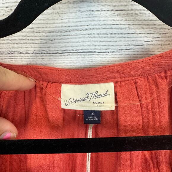 Universal Thread Plus Size Rust Coral Short Sleeve Gauze Blouse Size 1X - Picture 5 of 6